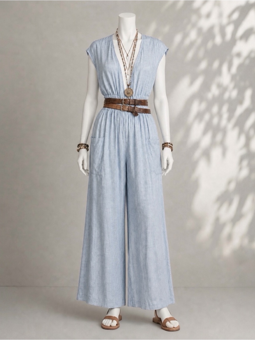 Mara Hoffman Swim Whitney Hemp Jumpsuit L Blue Stripe Wide Leg Beach Cover Up - Picture 9 of 11